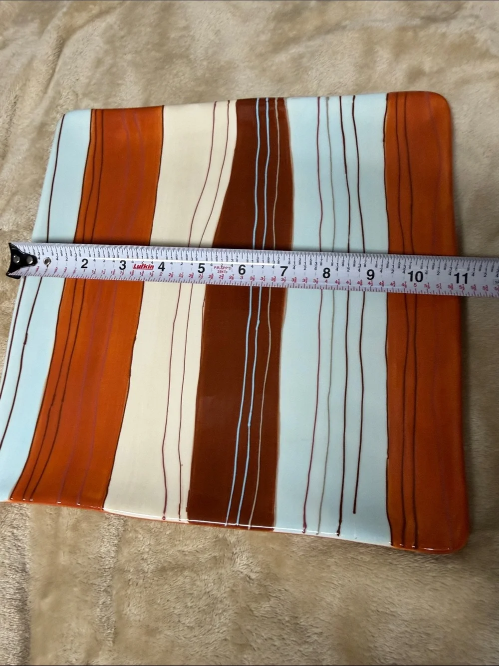 Pier 1 2006 Vtg Striped porcelain Serving Plate in Orange, Light Blue & White